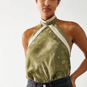 (Rare Color) Free People One Thing Halter Neck Paisley Print Festival Bodysuit S